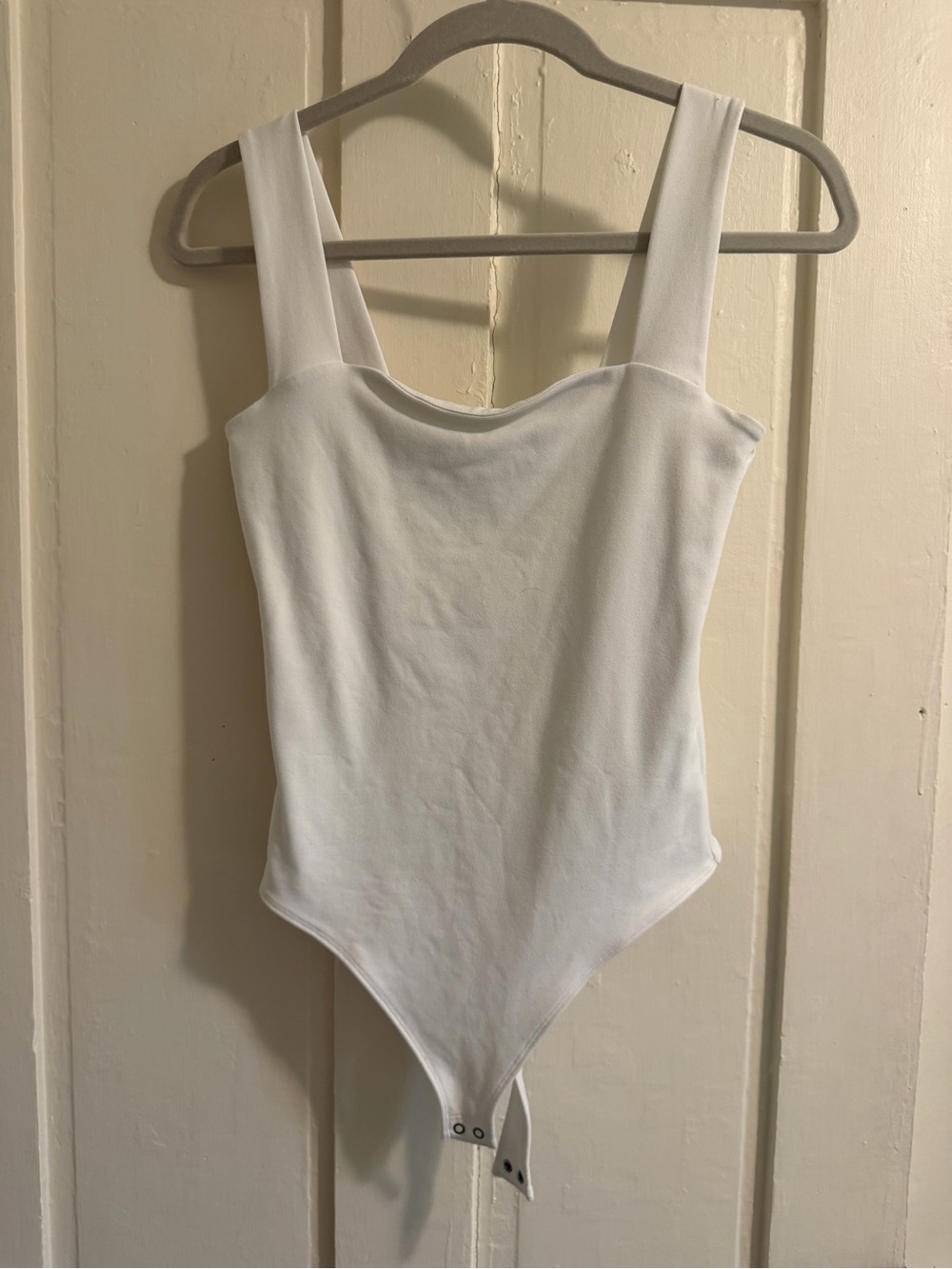 Abercrombie & Fitch White Wide-Strap Square-Neck Bodysuit